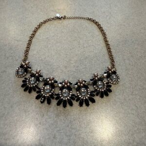 Black and Gold Bib Necklace with Crystal Accents